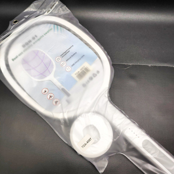 Электрическая мухобойка - антимоскитная лампа Electric mosquito swatter DQN-01 USB, 400 mAh, 2 в 1 (зарядная база – подставка)